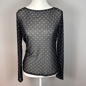 Divided Women's Black Polka Dot Long Sleeve Sheer Top Festival Indie Women's XXL